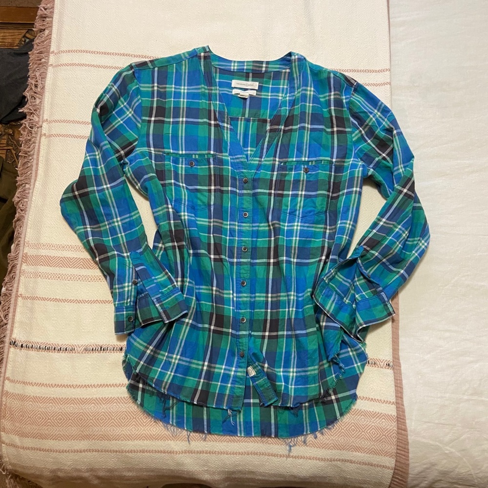 Green and blue women’s flannel button up